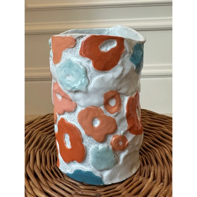 Vintage Handmade & Signed Brutalist Ceramic Vase With Postmodern Pop Art Designs For Sale - Image 12 of 12