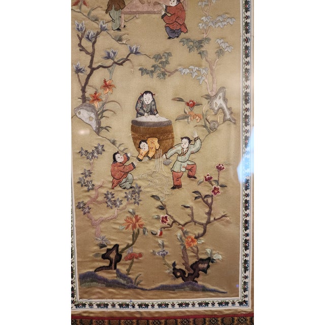 Chinese 20th Century Chinese Republic Embroidered Framed Antique Silk Tapestry For Sale - Image 3 of 7