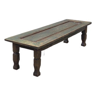 Vintage Teak Coffee Table Made From an Old Reclaimed Door With Green Paint For Sale