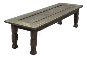 Vintage Teak Coffee Table Made From an Old Reclaimed Door With Green Paint