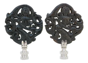 Ocean Siren Carved Stone Lamp Finials on Chrome - a Pair