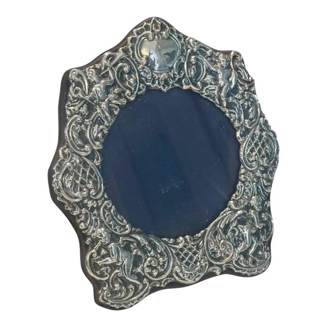 Antique Sterling Silver Putti Cherub Repose Picture Frame For Sale