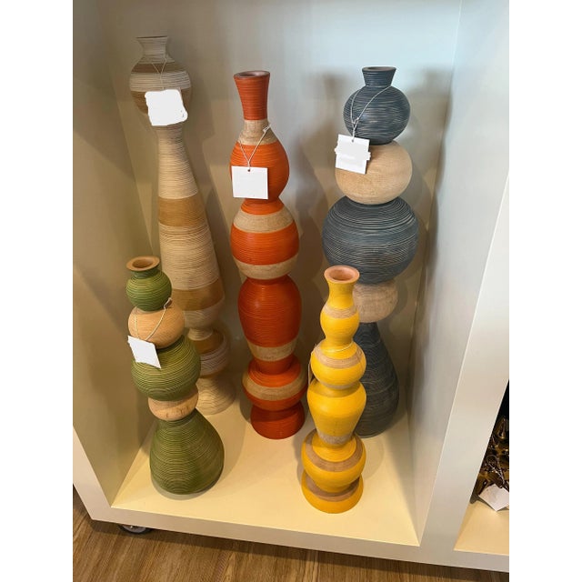 Currey and Company Ringling Hand Turned Mango Wood Large Orange Vase