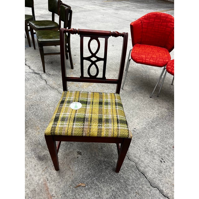 1970s Wooden Accent Chair With Green Plaid Cushion For Sale - Image 9 of 12