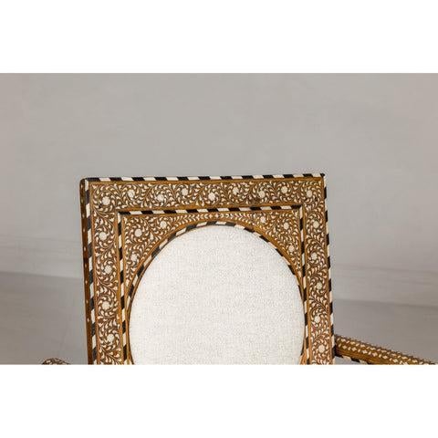 Brown Anglo Style Bone Inlaid Armchair with Folding Back and Loop Arms For Sale - Image 8 of 12