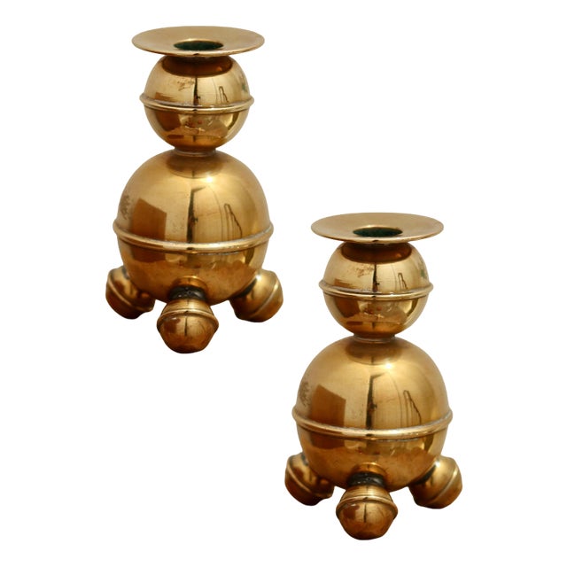 Mid-Century Swedish Brass Candleholders from ALB Lindström, Eskiltuna, Set of 2 For Sale