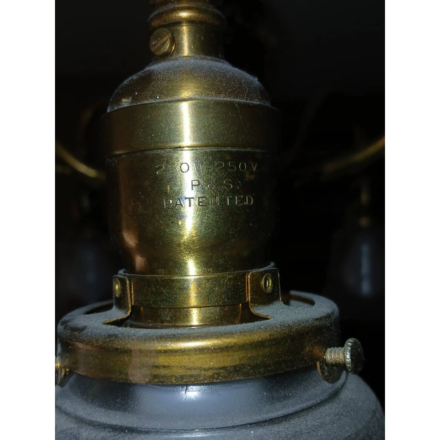 Antique Steuben Style Brass 5-Armed Chandelier For Sale - Image 14 of 16