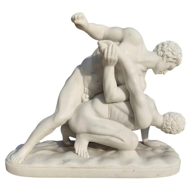 Italian Artist, Carrara Sculpture Depicting Two Wrestlers, 20th Century, Marble For Sale - Image 10 of 10