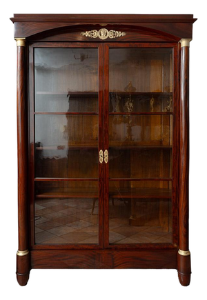 Antique Empire Glass & Mahogany Bookcase with Gilt Bronze Applications. France