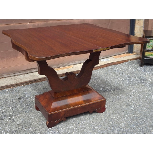 19th C. American Empire Mahogany Foldtop Console Table Card Table, Circa 1840s For Sale - Image 10 of 16