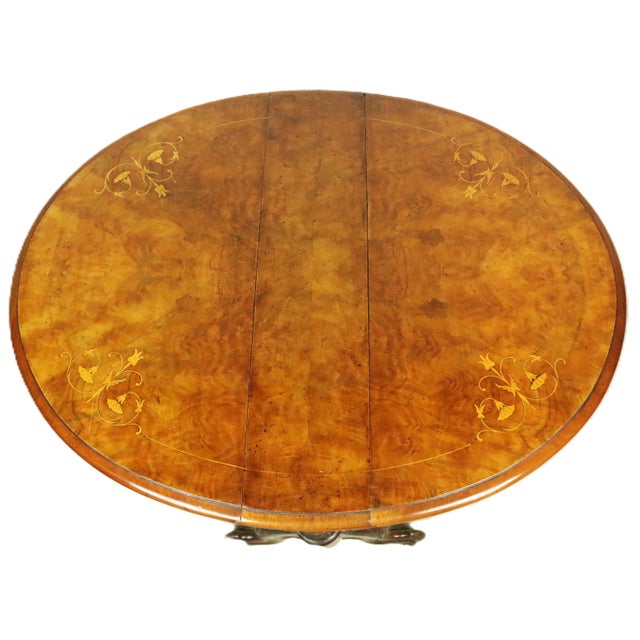 Brown English Victorian Period Burl and Satinwood Inlaid Sutherland Drop Leaf Table For Sale - Image 8 of 12