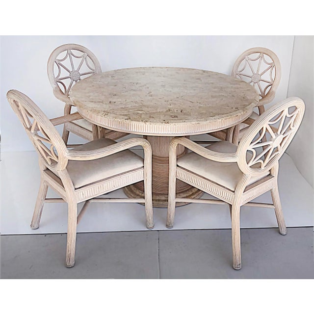 Gabriella Crespi Style Reed Chairs & Faux Tessellated Stone Table-Set of 5 For Sale - Image 13 of 13