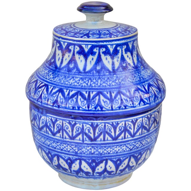 Early 20th Century Early 20th Century Handcrafted Blue Moorish-Patterned Ceramic Art Vase For Sale - Image 5 of 13