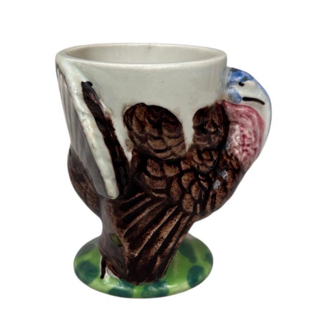 French Majolica Turkey Egg Cup Sarreguemines Circa 1920.
