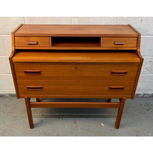 Mid-Century Danish Modern Teak Secretary Desk For Sale - Image 4 of 18