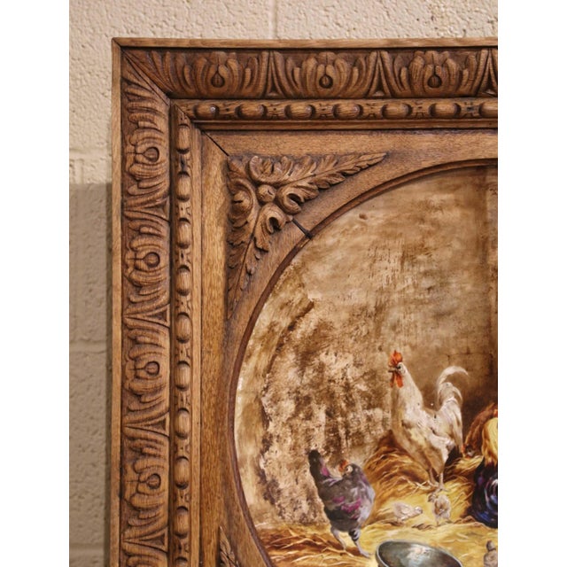Mid 19th Century 19th French Painted Faience Platter in Carved Oak Frame Signed G. Asselineau For Sale - Image 5 of 8