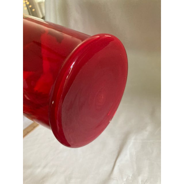 Vintage Norleans Red Hand Painted Cylinder Glass Vase Sunflower Floral Italy 22k Gold Accent For Sale - Image 12 of 13