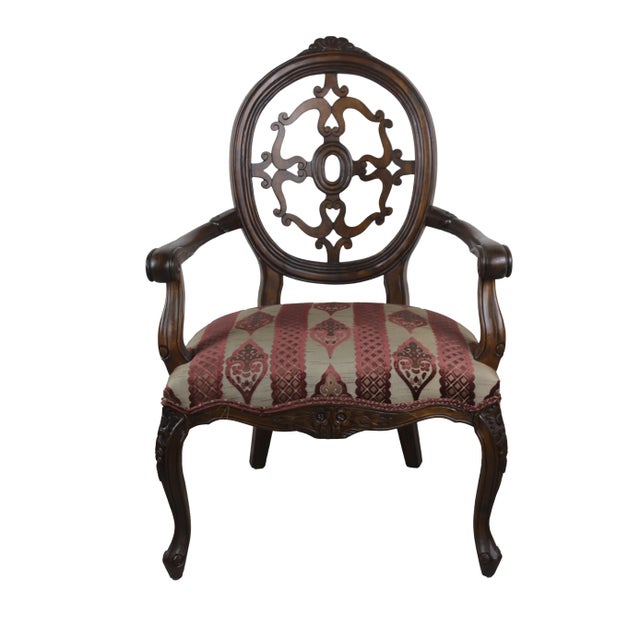 Pair of Vintage Carved Wood & Upholstered Armchairs For Sale - Image 4 of 10