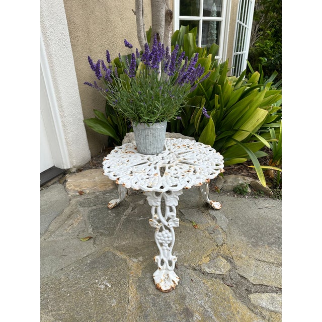 Vintage White Cast Iron Garden Side Table For Sale - Image 9 of 11