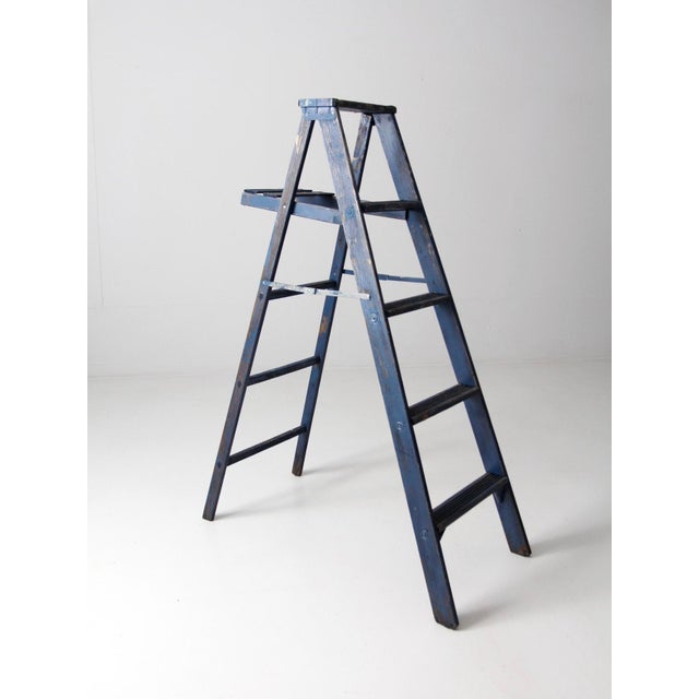 Vintage Blue Wooden Ladder For Sale - Image 4 of 12