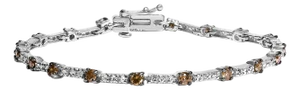 14k White Gold 2 1/4 Cttw Champagne Diamond Bar Link 7" Bracelet (Champagne Color, I1-I2 Clarity)