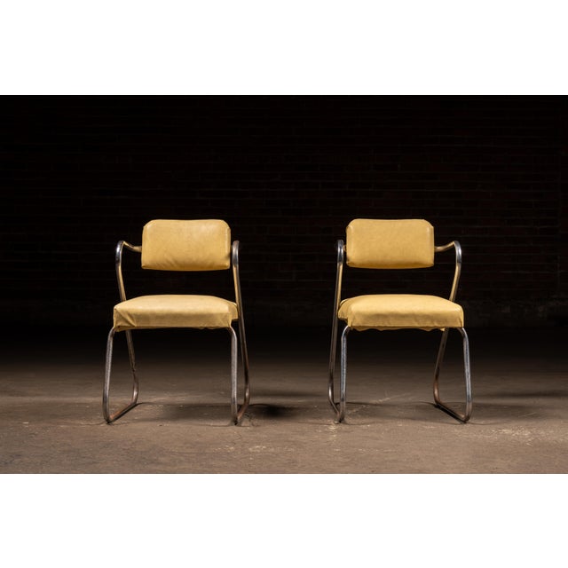 Art Deco Mid 20th Century Pair of After-Kem Weber Streamline-Art Deco Chrometube and Vinyl Chairs For Sale - Image 3 of 9