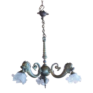 19thc Antique French Empire Bronze Fish/ Koi/ Dolphin/ Sea Creature Chandelier
