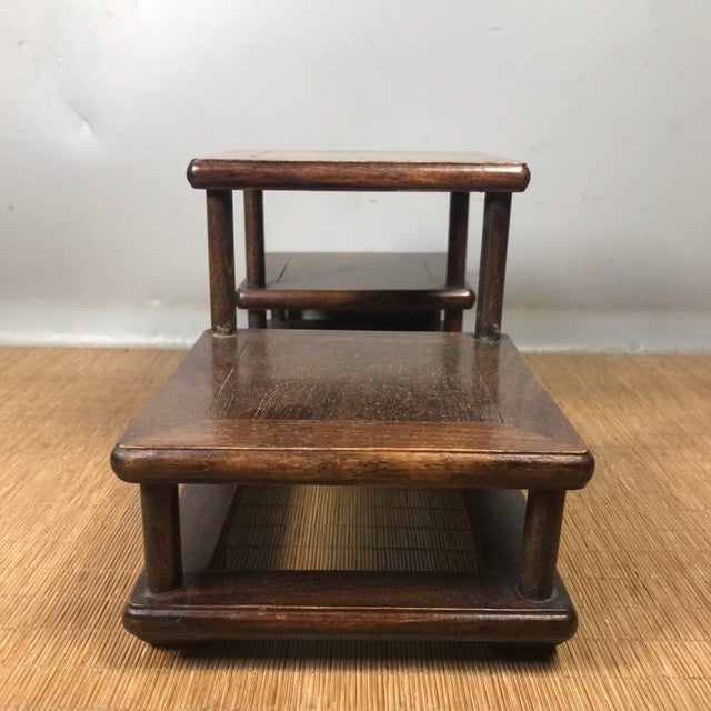 Wood Vintage Chinese Huali Rosewood "Staggered" Tabletop Display Stand (Curio Shelf) For Sale - Image 7 of 9