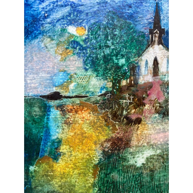 "Church on a Hill" Acrylic Painting on Board For Sale In Dallas - Image 6 of 7