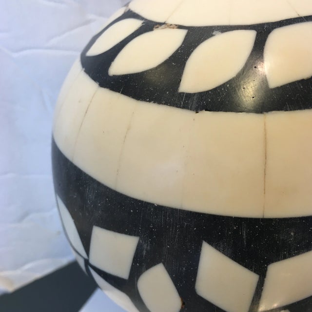 Black and White Bone Inlay Ball on Stand For Sale - Image 4 of 8