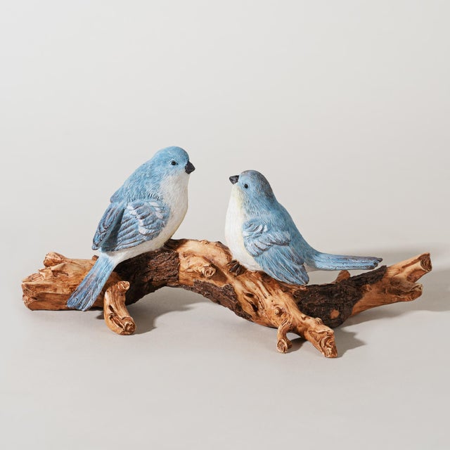 Kenneth Ludwig Chicago Natural Blue Birds on Branch Figurine 9.5"L For Sale - Image 4 of 5