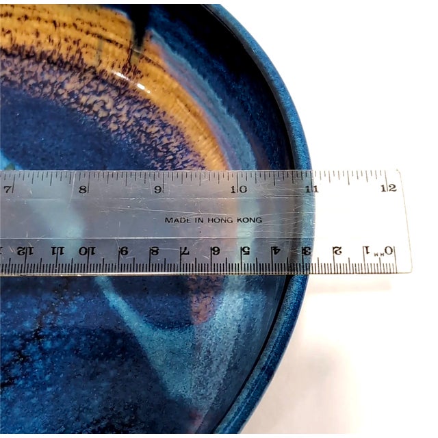 Mid-Century Modern Rick Petteford Studio Pottery Chip & Dip Set - Signed Handmade Stoneware Blue Glaze For Sale In San Diego - Image 6 of 7