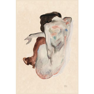 1912 Vintage Nude Figure Art Print by Egon Schiele, Crouching Nude - 8" X 12" For Sale