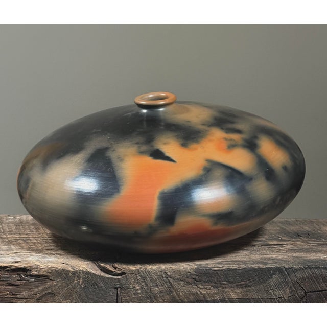 Contemporary Monumental Vintage Organic Modern Burnished Orange/Black Seed Pot For Sale - Image 3 of 11
