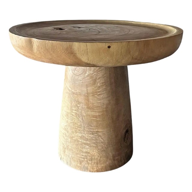 Sculptural Round Side Table Mango Wood Natural For Sale