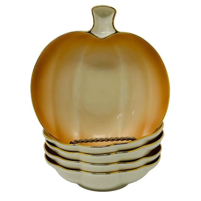 Vintage Lenox China Pumpkin Dishes With 24k Gold Edge a Set of 5 For Sale - Image 11 of 11