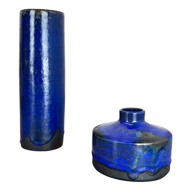 Blue Ceramic Studio Vase from Gerhard Liebenthron, Germany, 1970s, Set of 2 For Sale