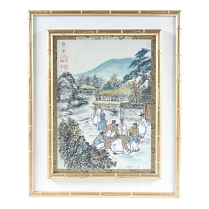 The Village Gathering - Mid 20th Century Chinese Original Watercolor on Paper Signed, Framed