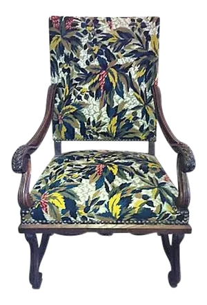 Antique French Walnut & Tapestry Style Armchair