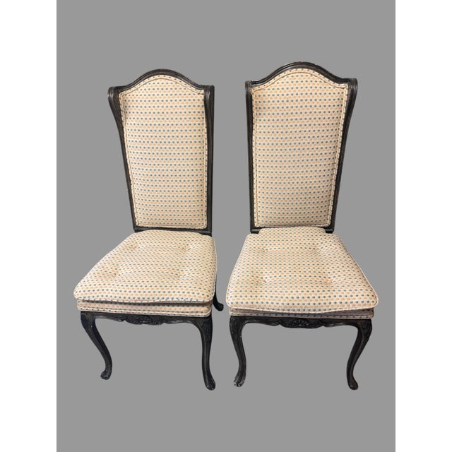 Late 20th Century Set of 4 Vintage French Louis XV Style Dining Chairs Carved Wood Upholstered For Sale - Image 5 of 11