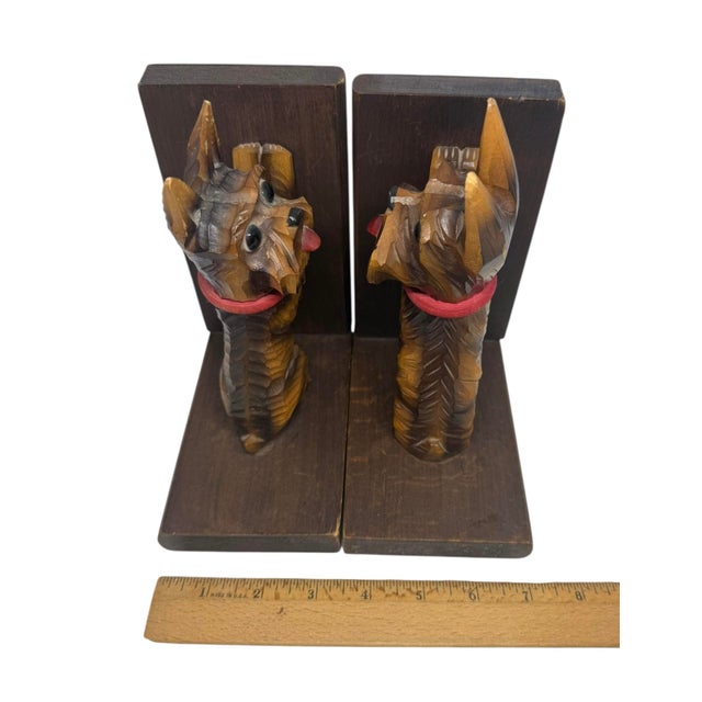 Hand-Carved Mid-Century Scottish Terrier Bookends – Vintage Whimsy For Sale - Image 11 of 12