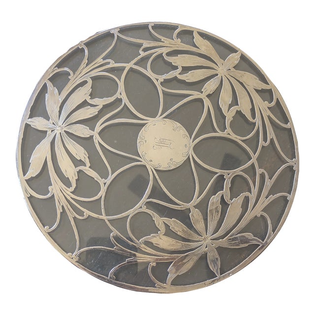 Early 20th Century Large Art Deco Sterling Overlay Trivet For Sale