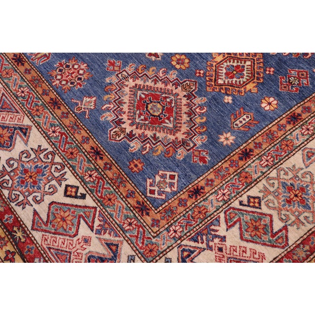 Rustic Super Kazak Blue/Ivory Wool Rug - 8'8'' X 12'2'' For Sale - Image 4 of 10