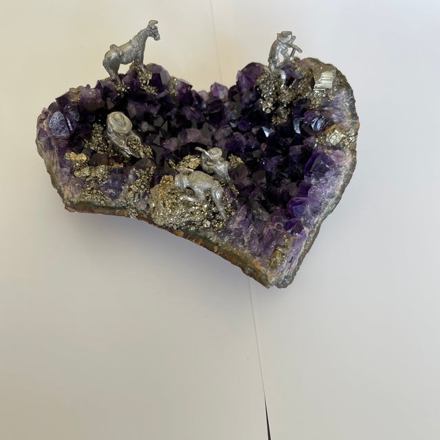 Metal 1980s Art Deco Amethyst with Sterling Silver Miners & Donkey Scene For Sale - Image 7 of 13