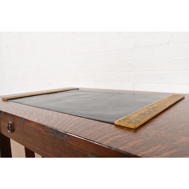 Early 20th Century Tiffany Studios New York "Adam" Bronze Doré Blotter Ends With Leather Desk Blotter For Sale - Image 5 of 13