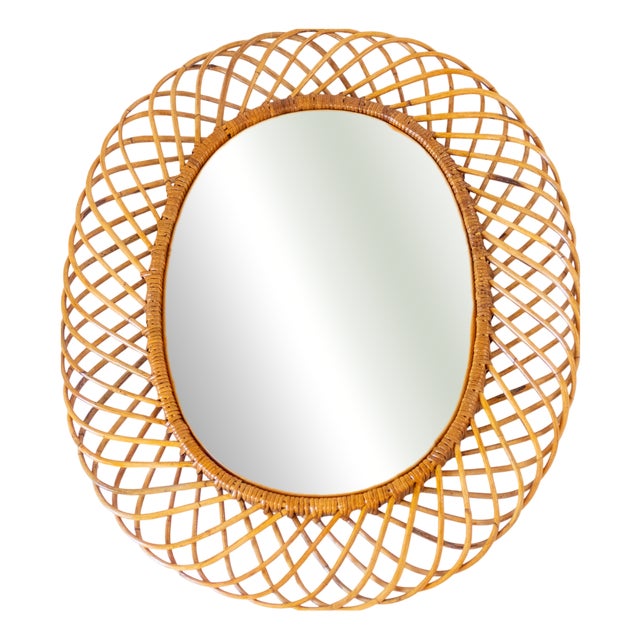 Mid-Century Modern Bamboo Sunburst Mirror from Franco Albini, Italy, 1960s For Sale
