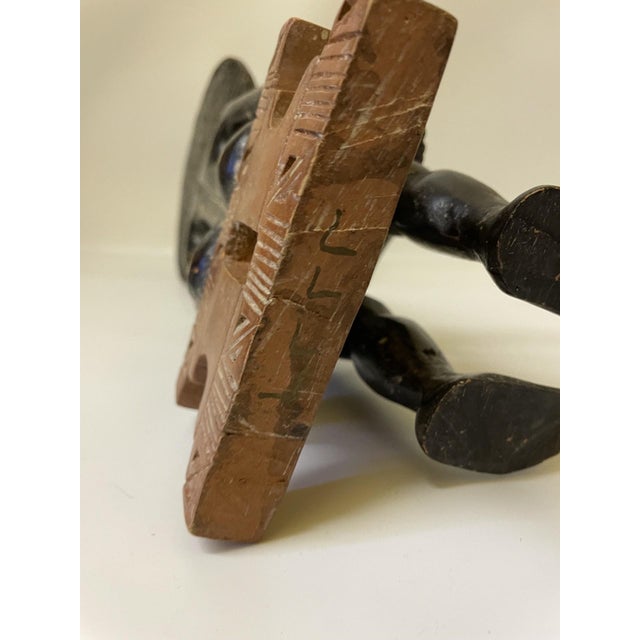 Late 20th Century Vintage Large 17.5" Hand-Carved Wood Ashanti Akuaba Figure - Seated Mother & Child For Sale - Image 5 of 12
