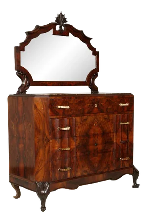 Art Nouveau Carved Burl Walnut Dresser with Mirror from Testolini e Salviati