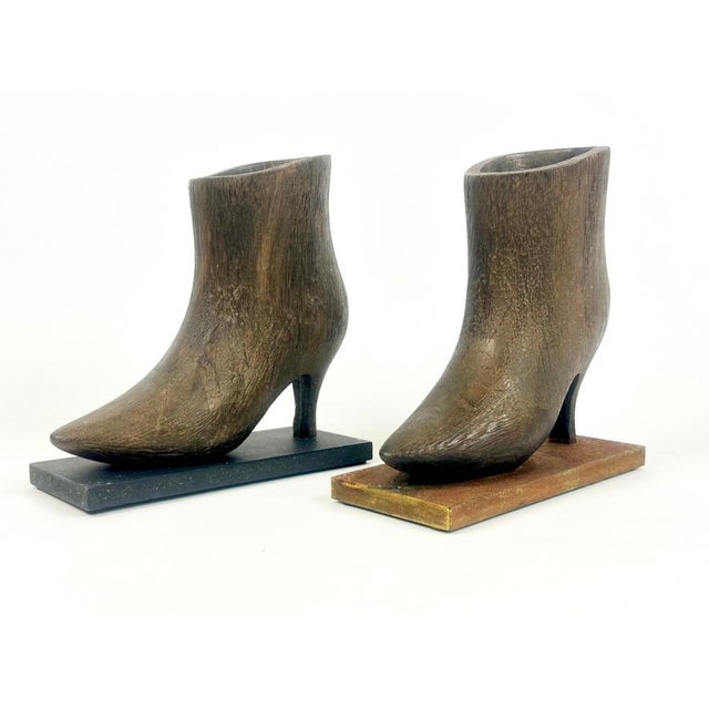 Brown Mid-Century Carved Bookends in the shape of Womens Shoe, 1960s, Set of 2 For Sale - Image 8 of 15