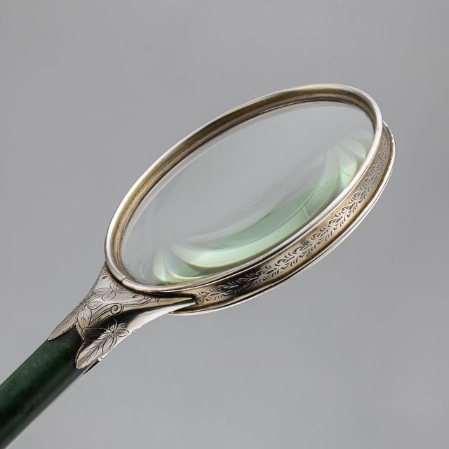 Antique Silver and Spinach Jade Magnifying Glass, 1880s For Sale - Image 9 of 18